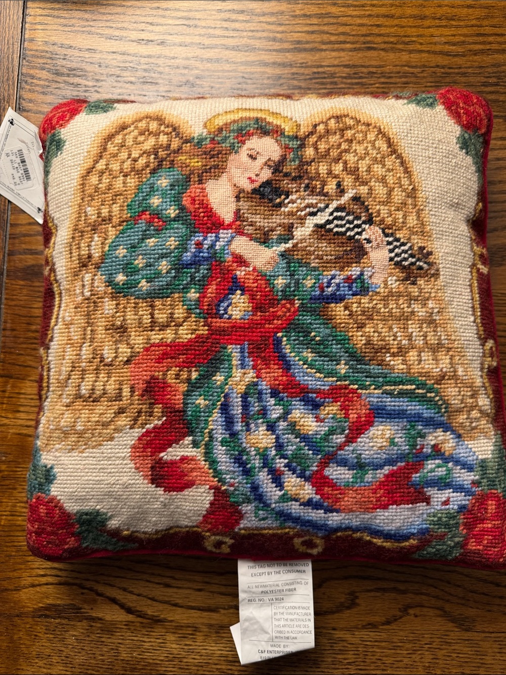 Williamsburg Christmas Wool Needlepoint Pillow Angel Music C&F Enterprises